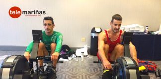 Damián Alonso y Óscar Alonso entrenando en Boston esta tarde.
