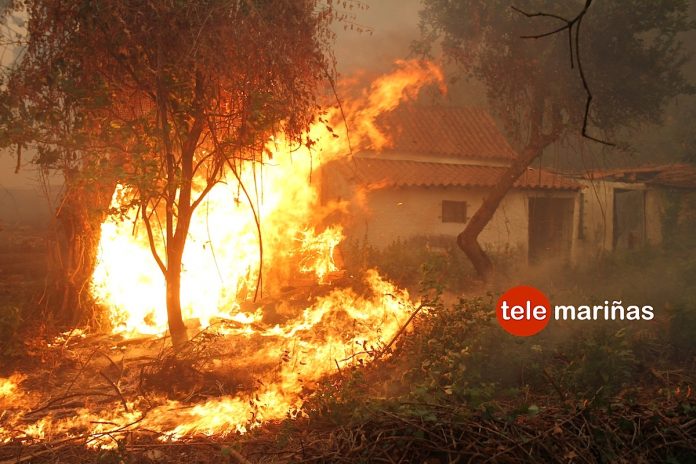 El fuego llega a amenazar un núcleo de casas en Caminha