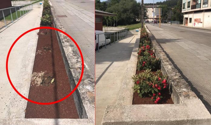 Roban las plantas de los maceteros que adornan Gondomar y varias piezas del parque infantil