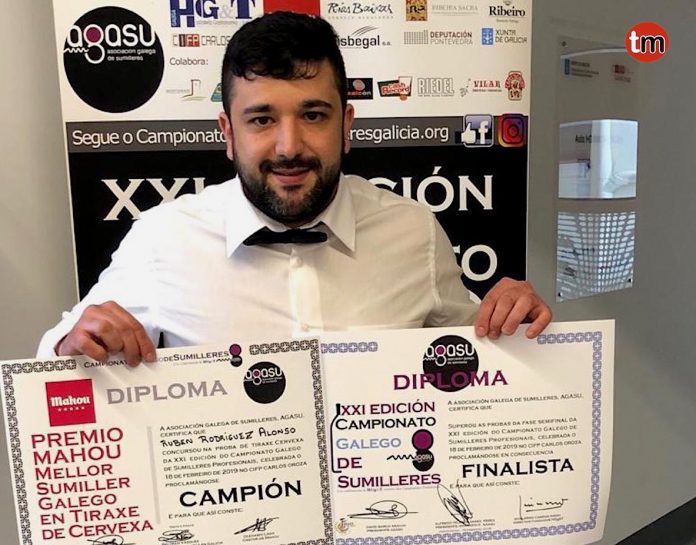 El barista baionés Rubén Rodríguez, mejor sumiller gallego de tiraje de cerveza