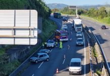 Colas kilométricas en la A-55 en Tui por una colisión entre tres vehículos