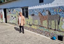 Carmelita crea obras de arte con azulejos reciclados