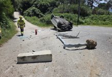 Herida leve tras volcar su vehículo sobre el Camino Portugués de la Costa en Oia