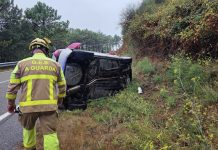 Una persona herida tras una salida de vía en O Rosal